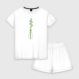 Женская пижама с шортиками хлопок с принтом Бамбук в Тюмени, 100% хлопок | футболка прямого кроя, шорты свободные с широкой мягкой резинкой | бутылка | домашние растения | зеленый | панда | растения | суккуленты | цветы | чистый | экологический | экология