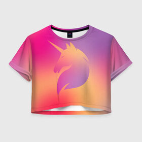 Женская футболка Crop-top 3D с принтом Unicorn gradient в Тюмени, 100% полиэстер | круглая горловина, длина футболки до линии талии, рукава с отворотами | fairy | horse | unicorn | unikorn | градиент | единорог | конь | лошадь