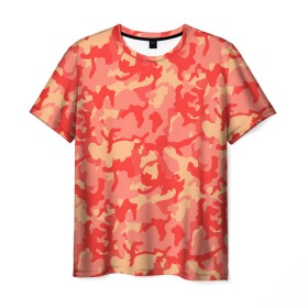 Мужская футболка 3D с принтом Оранжевый камуфляж в Тюмени, 100% полиэфир | прямой крой, круглый вырез горловины, длина до линии бедер | camouflage | camuflage | kamouflage | orange | pink | абстракция | камуфляж | комуфляж | оранжевый | пятна | розовый