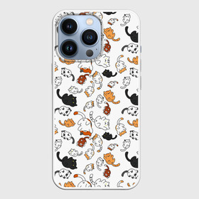 Чехол для iPhone 13 Pro с принтом кошачьи валяния в Тюмени,  |  | белая кошка | белый | кот | кошачьи потягушки | кошка | милая мордочка | милота | рыжая кошка | рыжий | чёрная кошка | чёрный
