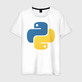 Мужская футболка хлопок с принтом Python  в Тюмени, 100% хлопок | прямой крой, круглый вырез горловины, длина до линии бедер, слегка спущенное плечо. | python | пайтон | питон