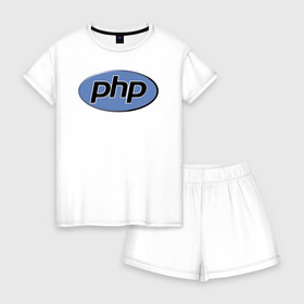 Женская пижама с шортиками хлопок с принтом PHP в Тюмени, 100% хлопок | футболка прямого кроя, шорты свободные с широкой мягкой резинкой | php | пхп