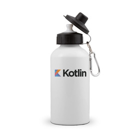 Бутылка спортивная с принтом Kotlin в Тюмени, металл | емкость — 500 мл, в комплекте две пластиковые крышки и карабин для крепления | Тематика изображения на принте: kotlin | котлин