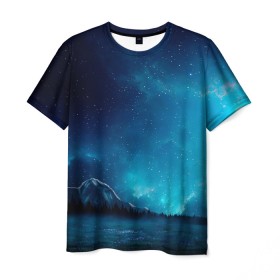 Мужская футболка 3D с принтом Ночное поле в Тюмени, 100% полиэфир | прямой крой, круглый вырез горловины, длина до линии бедер | горы | звёздное небо | небо | ночь | облака | поле