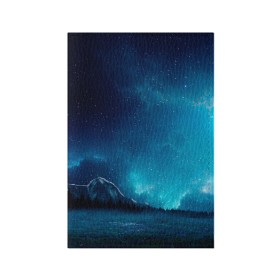 Обложка для паспорта матовая кожа с принтом Ночное поле в Тюмени, натуральная матовая кожа | размер 19,3 х 13,7 см; прозрачные пластиковые крепления | Тематика изображения на принте: горы | звёздное небо | небо | ночь | облака | поле