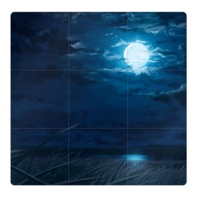 Магнитный плакат 3Х3 с принтом Ночное поле в Тюмени, Полимерный материал с магнитным слоем | 9 деталей размером 9*9 см | луна | небо | ночь | облака | поле