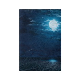 Обложка для паспорта матовая кожа с принтом Ночное поле в Тюмени, натуральная матовая кожа | размер 19,3 х 13,7 см; прозрачные пластиковые крепления | Тематика изображения на принте: луна | небо | ночь | облака | поле