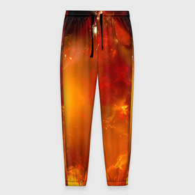 Мужские брюки 3D с принтом Солнечное облако в Тюмени, 100% полиэстер | манжеты по низу, эластичный пояс регулируется шнурком, по бокам два кармана без застежек, внутренняя часть кармана из мелкой сетки | звёзды | космос | огонь | оранжевый | супер новая | туманность