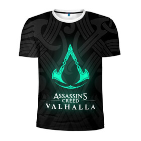 Мужская футболка 3D спортивная с принтом ASSASSINS CREED VALHALLA в Тюмени, 100% полиэстер с улучшенными характеристиками | приталенный силуэт, круглая горловина, широкие плечи, сужается к линии бедра | s creed | ассасин | ассасин крид. | скандинавия