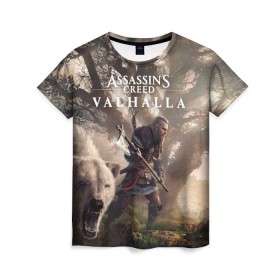 Женская футболка 3D с принтом Assassin’s Creed Valhalla в Тюмени, 100% полиэфир ( синтетическое хлопкоподобное полотно) | прямой крой, круглый вырез горловины, длина до линии бедер | action | creed | eivor | rpg | ubisoft | valhalla | viking | vikings | англия | ассасин | ассасина | вальгалла | викинг | викинги | кредо | эйвор