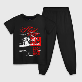 Детская пижама хлопок с принтом Fight night Muay Thai в Тюмени, 100% хлопок |  брюки и футболка прямого кроя, без карманов, на брюках мягкая резинка на поясе и по низу штанин
 | boxing | fight night | kikcboxing | mma | muay thai | муай тай | тайский бокс