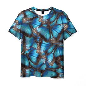 Мужская футболка 3D с принтом Небесный рой в Тюмени, 100% полиэфир | прямой крой, круглый вырез горловины, длина до линии бедер | бабочка | бабочки | белый | синий | черный | яркий цвет
