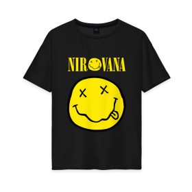 Женская футболка хлопок Oversize с принтом NIRVANA в Тюмени, 100% хлопок | свободный крой, круглый ворот, спущенный рукав, длина до линии бедер
 | nirvana | nirvana smells | nirvana smells like | teen spirit | курт кобейн | нирвана | нирвана песни.
