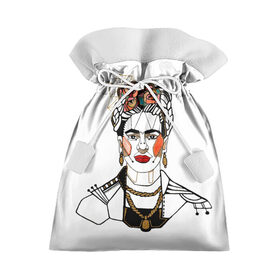 Подарочный 3D мешок с принтом Фрида Кало в Тюмени, 100% полиэстер | Размер: 29*39 см | Тематика изображения на принте: кало | картинки | популярные | прикольные | фрида | цветы | человек