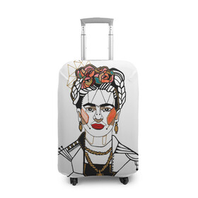 Чехол для чемодана 3D с принтом Фрида Кало  в Тюмени, 86% полиэфир, 14% спандекс | двустороннее нанесение принта, прорези для ручек и колес | Тематика изображения на принте: кало | картинки | популярные | прикольные | фрида | цветы | человек