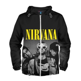 Мужская ветровка 3D с принтом NIRVANA в Тюмени, 100% полиэстер | подол и капюшон оформлены резинкой с фиксаторами, два кармана без застежек по бокам, один потайной карман на груди | Тематика изображения на принте: nirvana | nirvana smells | nirvana smells like | teen spirit | курт кобейн | нирвана | нирвана песни.