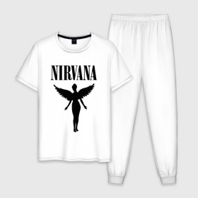 Мужская пижама хлопок с принтом NIRVANA в Тюмени, 100% хлопок | брюки и футболка прямого кроя, без карманов, на брюках мягкая резинка на поясе и по низу штанин
 | nirvana | nirvana smells | nirvana smells like | teen spirit | курт кобейн | нирвана | нирвана песни.