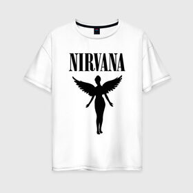 Женская футболка хлопок Oversize с принтом NIRVANA в Тюмени, 100% хлопок | свободный крой, круглый ворот, спущенный рукав, длина до линии бедер
 | nirvana | nirvana smells | nirvana smells like | teen spirit | курт кобейн | нирвана | нирвана песни.