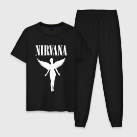 Мужская пижама хлопок с принтом NIRVANA в Тюмени, 100% хлопок | брюки и футболка прямого кроя, без карманов, на брюках мягкая резинка на поясе и по низу штанин
 | nirvana | nirvana smells | nirvana smells like | teen spirit | курт кобейн | нирвана | нирвана песни.