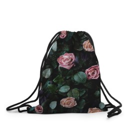 Рюкзак-мешок 3D с принтом PINK ROSES в Тюмени, 100% полиэстер | плотность ткани — 200 г/м2, размер — 35 х 45 см; лямки — толстые шнурки, застежка на шнуровке, без карманов и подкладки | листья | растения | розовые | розы | цветы