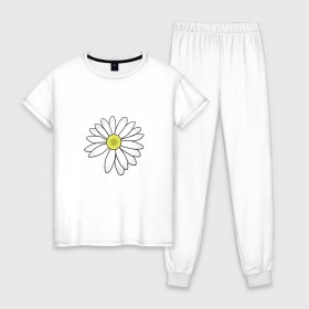 Женская пижама хлопок с принтом Ромашка в Тюмени, 100% хлопок | брюки и футболка прямого кроя, без карманов, на брюках мягкая резинка на поясе и по низу штанин | белый цветок | лепестки | природа | растение | ромашка | цветок