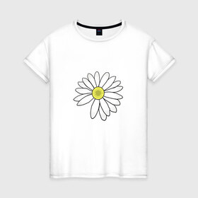 Женская футболка хлопок с принтом Ромашка в Тюмени, 100% хлопок | прямой крой, круглый вырез горловины, длина до линии бедер, слегка спущенное плечо | белый цветок | лепестки | природа | растение | ромашка | цветок