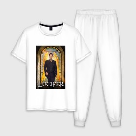 Мужская пижама хлопок с принтом Lucifer в Тюмени, 100% хлопок | брюки и футболка прямого кроя, без карманов, на брюках мягкая резинка на поясе и по низу штанин
 | 