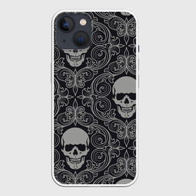Чехол для iPhone 13 с принтом Весёлый Роджер в Тюмени,  |  | белый | веселый роджер | день мёртвых | череп | черепа | черный