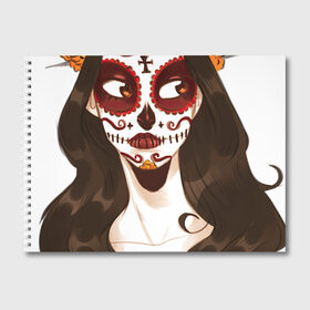 Альбом для рисования с принтом Миктлансиуатль в Тюмени, 100% бумага
 | матовая бумага, плотность 200 мг. | белый | девушка | день мёртвых | красный | оранжевый | роза | цветы | череп | черный