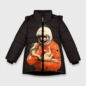 Зимняя куртка для девочек 3D с принтом День космонавтики в Тюмени, ткань верха — 100% полиэстер; подклад — 100% полиэстер, утеплитель — 100% полиэстер. | длина ниже бедра, удлиненная спинка, воротник стойка и отстегивающийся капюшон. Есть боковые карманы с листочкой на кнопках, утяжки по низу изделия и внутренний карман на молнии. 

Предусмотрены светоотражающий принт на спинке, радужный светоотражающий элемент на пуллере молнии и на резинке для утяжки. | 12 апреля | nasa | russia | байконур | белка и стрелка | восток 1 | гагарин | день космонавтики | земля | наса | россия | ссср | юрий гагарин