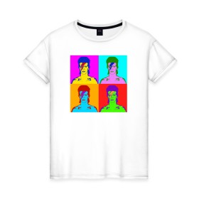 Женская футболка хлопок с принтом Боуи поп-арт в Тюмени, 100% хлопок | прямой крой, круглый вырез горловины, длина до линии бедер, слегка спущенное плечо | bowie | david bowie | pop art | боуи | дэвид боуи | поп арт