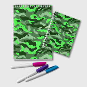 Блокнот с принтом CAMOUFLAGE GREEN в Тюмени, 100% бумага | 48 листов, плотность листов — 60 г/м2, плотность картонной обложки — 250 г/м2. Листы скреплены удобной пружинной спиралью. Цвет линий — светло-серый
 | Тематика изображения на принте: camouflage | армия | военная форма | военный | вооружение | вооруженные силы | защита | защитный цвет | зеленый | камуфляж | маскировка | солдат | униформа | форма