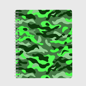 Тетрадь с принтом CAMOUFLAGE GREEN в Тюмени, 100% бумага | 48 листов, плотность листов — 60 г/м2, плотность картонной обложки — 250 г/м2. Листы скреплены сбоку удобной пружинной спиралью. Уголки страниц и обложки скругленные. Цвет линий — светло-серый
 | Тематика изображения на принте: camouflage | армия | военная форма | военный | вооружение | вооруженные силы | защита | защитный цвет | зеленый | камуфляж | маскировка | солдат | униформа | форма