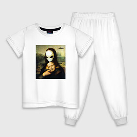 Детская пижама хлопок с принтом Mona Lisa в Тюмени, 100% хлопок |  брюки и футболка прямого кроя, без карманов, на брюках мягкая резинка на поясе и по низу штанин
 | alien | da | gioconda | la | leonardo | lisa | mona | renaissance | smile | ufo | vinci | винчи | да | джоконда | инопланетянин | леонардо | лиза | мона | нло | ренессанс | улыбка