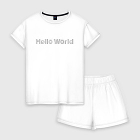 Женская пижама с шортиками хлопок с принтом Hello World! в Тюмени, 100% хлопок | футболка прямого кроя, шорты свободные с широкой мягкой резинкой | hello world | привет мир | программирование | хеллоу ворлд