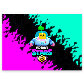 Поздравительная открытка с принтом BRAWL STARS (SPROUT) [26] в Тюмени, 100% бумага | плотность бумаги 280 г/м2, матовая, на обратной стороне линовка и место для марки
 | 8 bit | android | brawl | brawl stars | clash | clash royale | game | leon | royale | sprout | stars | андроид | игра | кольт | леон | мобильные игры | спраут