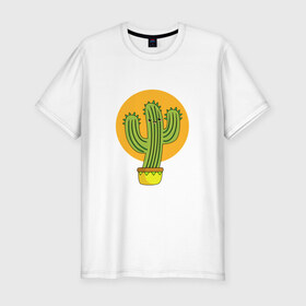 Мужская футболка хлопок Slim с принтом Кактус в Тюмени, 92% хлопок, 8% лайкра | приталенный силуэт, круглый вырез ворота, длина до линии бедра, короткий рукав | Тематика изображения на принте: kawaii | кактус | милый | мультяшный | персонаж | природа | растения | цветок