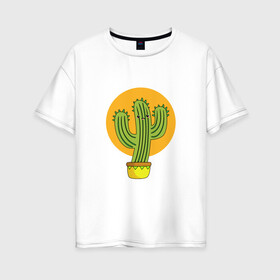 Женская футболка хлопок Oversize с принтом Кактус в Тюмени, 100% хлопок | свободный крой, круглый ворот, спущенный рукав, длина до линии бедер
 | kawaii | кактус | милый | мультяшный | персонаж | природа | растения | цветок