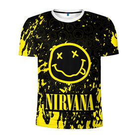 Мужская футболка 3D спортивная с принтом NIRVANA в Тюмени, 100% полиэстер с улучшенными характеристиками | приталенный силуэт, круглая горловина, широкие плечи, сужается к линии бедра | nirvana | nirvana smells like | rock | teen spirit | курт кобейн | нирвана | песни | рок.