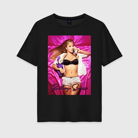 Женская футболка хлопок Oversize с принтом Britney Spears в Тюмени, 100% хлопок | свободный крой, круглый ворот, спущенный рукав, длина до линии бедер
 | Тематика изображения на принте: britney | britneyspears | icon | jean | pop | princess | spears | usa | бритни | бритниспирс | джин | поп | работа | спирс | сша