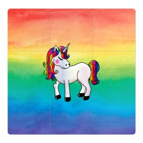 Магнитный плакат 3Х3 с принтом Радужный единорог в Тюмени, Полимерный материал с магнитным слоем | 9 деталей размером 9*9 см | baby | градиент | грива | девочки | детские | единорог | красивый | лето | лошадка | любовь | малыш | милый | мультик | популярный | радуга | разноцветный | рисунок | хвост | яркий