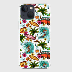 Чехол для iPhone 13 mini с принтом Летнее Настроение в Тюмени,  |  | волны | деревья | купальник | лето | листья | море | океан | остров | отпуск | пальмы | пляж | природа | птицы | путешествие | серфинг | солнце | спорт | таиланд | тропики | туризм | цветы