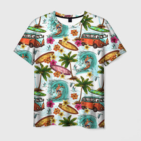 Мужская футболка 3D с принтом Летнее Настроение в Тюмени, 100% полиэфир | прямой крой, круглый вырез горловины, длина до линии бедер | Тематика изображения на принте: волны | деревья | купальник | лето | листья | море | океан | остров | отпуск | пальмы | пляж | природа | птицы | путешествие | серфинг | солнце | спорт | таиланд | тропики | туризм | цветы