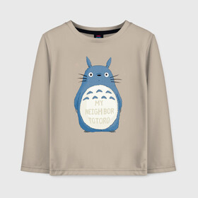 Детский лонгслив хлопок с принтом My Neighbor Totoro синий заяц в Тюмени, 100% хлопок | круглый вырез горловины, полуприлегающий силуэт, длина до линии бедер | Тематика изображения на принте: totoro | аниме | мой сосед тоторо | мультфильм | тоторо | фэнтези | хаяо миядзаки