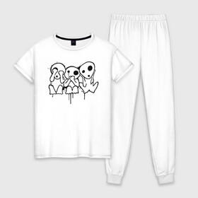 Женская пижама хлопок с принтом Кодама в Тюмени, 100% хлопок | брюки и футболка прямого кроя, без карманов, на брюках мягкая резинка на поясе и по низу штанин | Тематика изображения на принте: princess mononoke | аниме | студия «гибли»