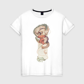 Женская футболка хлопок с принтом Хаку и Тихиро в Тюмени, 100% хлопок | прямой крой, круглый вырез горловины, длина до линии бедер, слегка спущенное плечо | studio ghibli | аниме | унесённые призраками | хаяо миядзаки