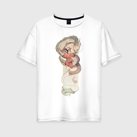 Женская футболка хлопок Oversize с принтом Хаку и Тихиро в Тюмени, 100% хлопок | свободный крой, круглый ворот, спущенный рукав, длина до линии бедер
 | studio ghibli | аниме | унесённые призраками | хаяо миядзаки