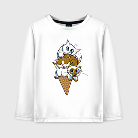 Детский лонгслив хлопок с принтом Ice Cream Cats в Тюмени, 100% хлопок | круглый вырез горловины, полуприлегающий силуэт, длина до линии бедер | animal | cat | cute | kitty | meow | друг | еда | животные | киска | китти | кот | котенок | котик | кошечка | кошка | лев | леопард | милый | мороженое | мур | мяу | пантера | питомец | рысь | тигр | улыбка