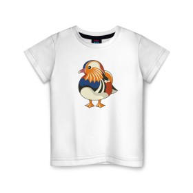 Детская футболка хлопок с принтом Мандаринка в Тюмени, 100% хлопок | круглый вырез горловины, полуприлегающий силуэт, длина до линии бедер | графика | китайская | классная | летняя | милая | мимимишная | особенная | принт | птица | птичка | радостная | утка | уточка | яркая
