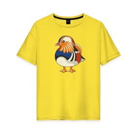 Женская футболка хлопок Oversize с принтом Мандаринка в Тюмени, 100% хлопок | свободный крой, круглый ворот, спущенный рукав, длина до линии бедер
 | графика | китайская | классная | летняя | милая | мимимишная | особенная | принт | птица | птичка | радостная | утка | уточка | яркая